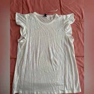 Ann Taylor White Flutter Sleeve T-Shirt